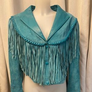 Diamond Leather Turquoise/Teal Fringe Women's Jacket